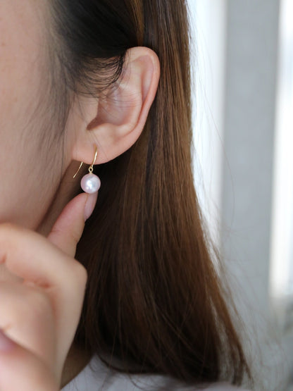 Rare Size 9mm Akoya Pearl Drop Hook Earrings 18K Gold - KOKOPEARLJEWELRY - 2