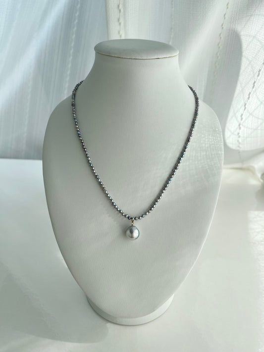 Rare 2 - 3mm Natural Silver Blue Akoya Pearl Strand Necklace with Detachable South Sea Pearl Pendant - KOKOPEARLJEWELRY - 1