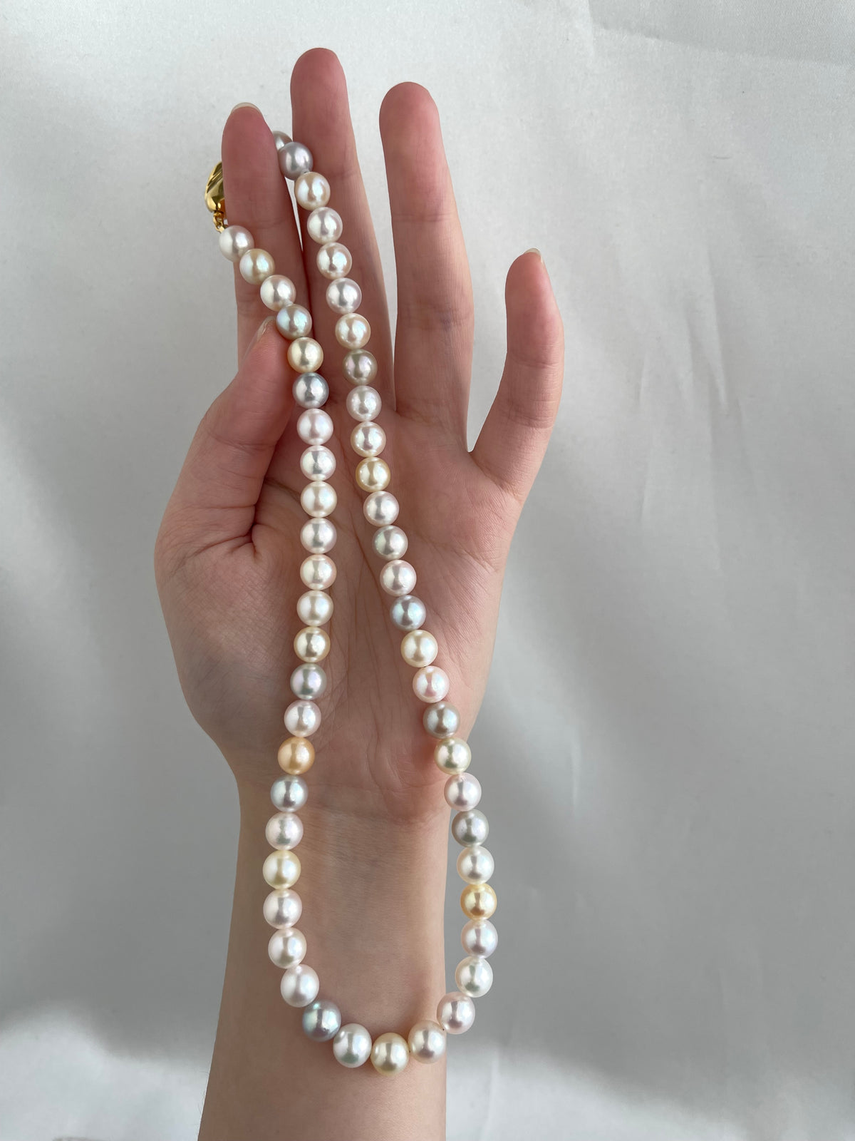 Rainbow Color 7.5mm Akoya Pearl Beaded Strand Necklace