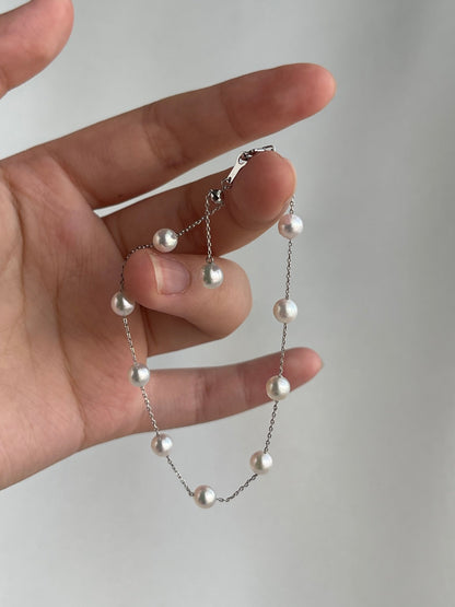 4.5mm Akoya Pearl Station Bracelet 18K White Gold