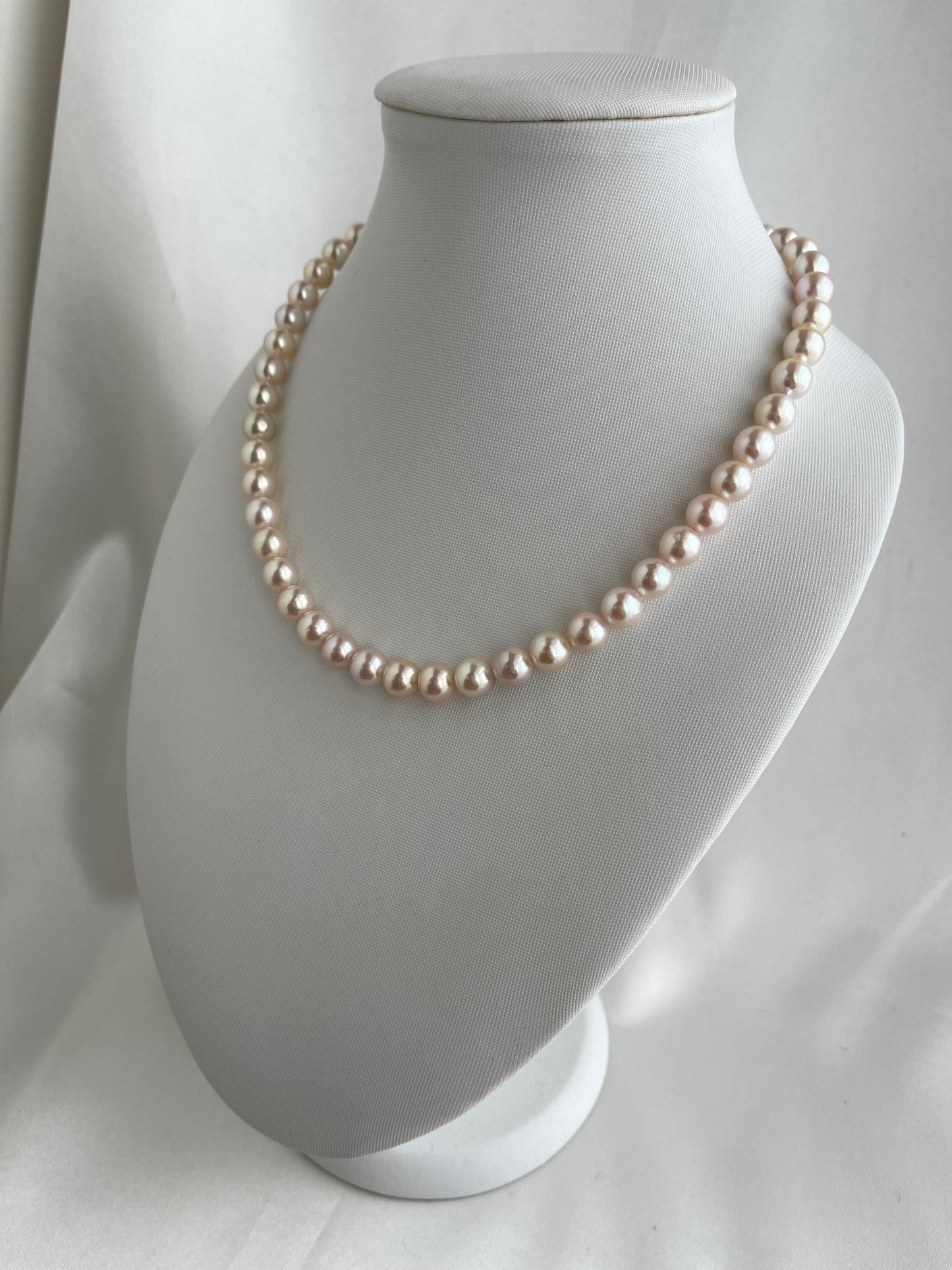 Only One in Stock | Rare Peach - Pink Tone 7.5mm Akoya Pearl Strand Necklace - KOKOPEARLJEWELRY - 3