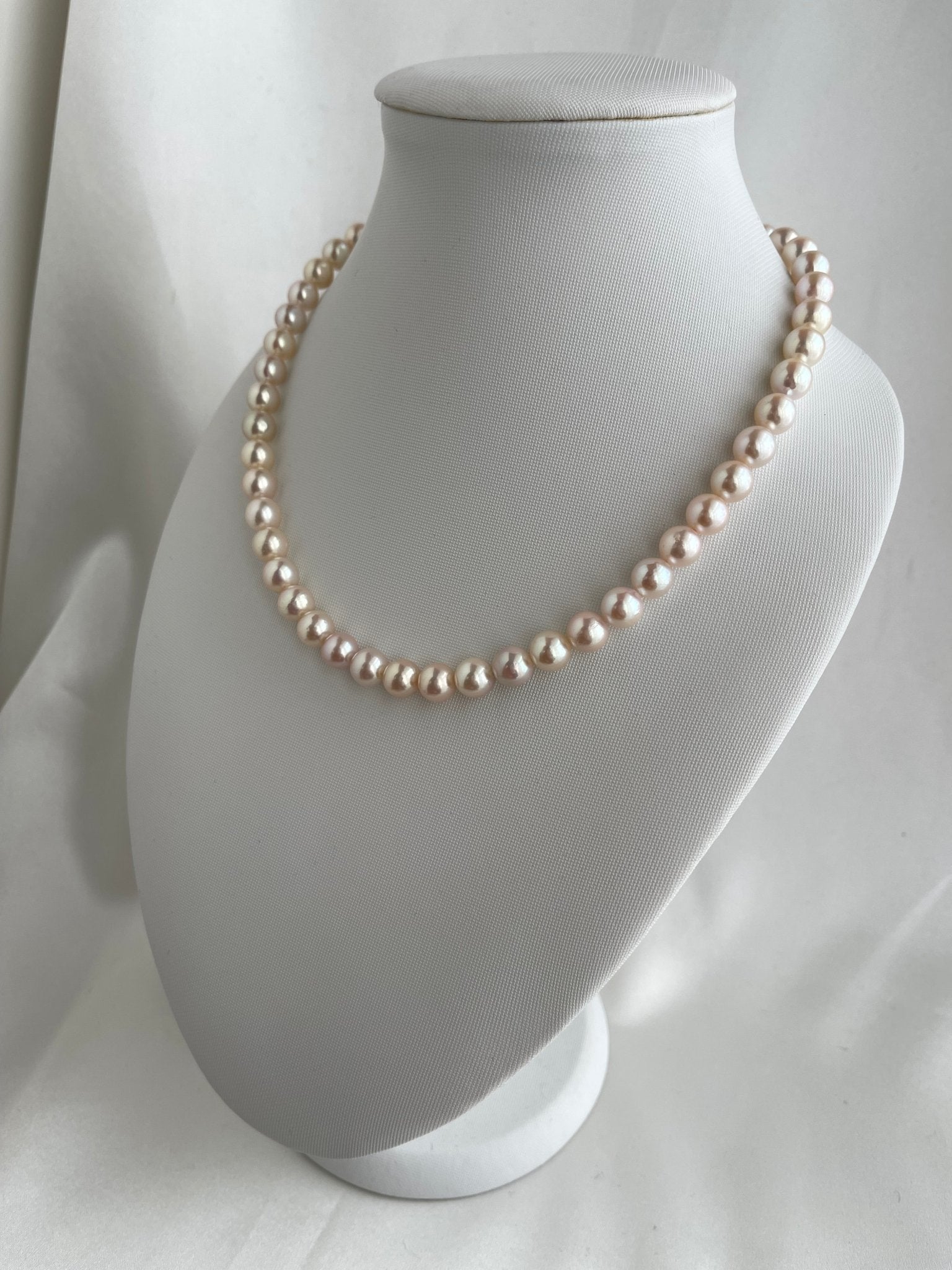 Only One in Stock | Rare Peach - Pink Tone 7.5mm Akoya Pearl Strand Necklace - KOKOPEARLJEWELRY - 3