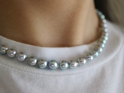 Baroque Shaped 6.5mm Natural Silver Blue Akoya Pearl Strand Necklace - KOKOPEARLJEWELRY - 2