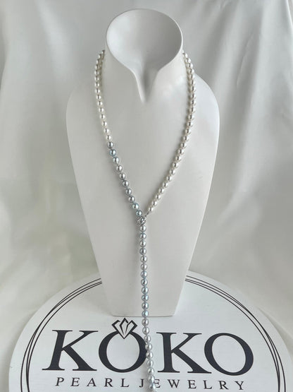 81cm Double Color Baroque Shaped 8.5mm Akoya Pearl Long Strand Necklace