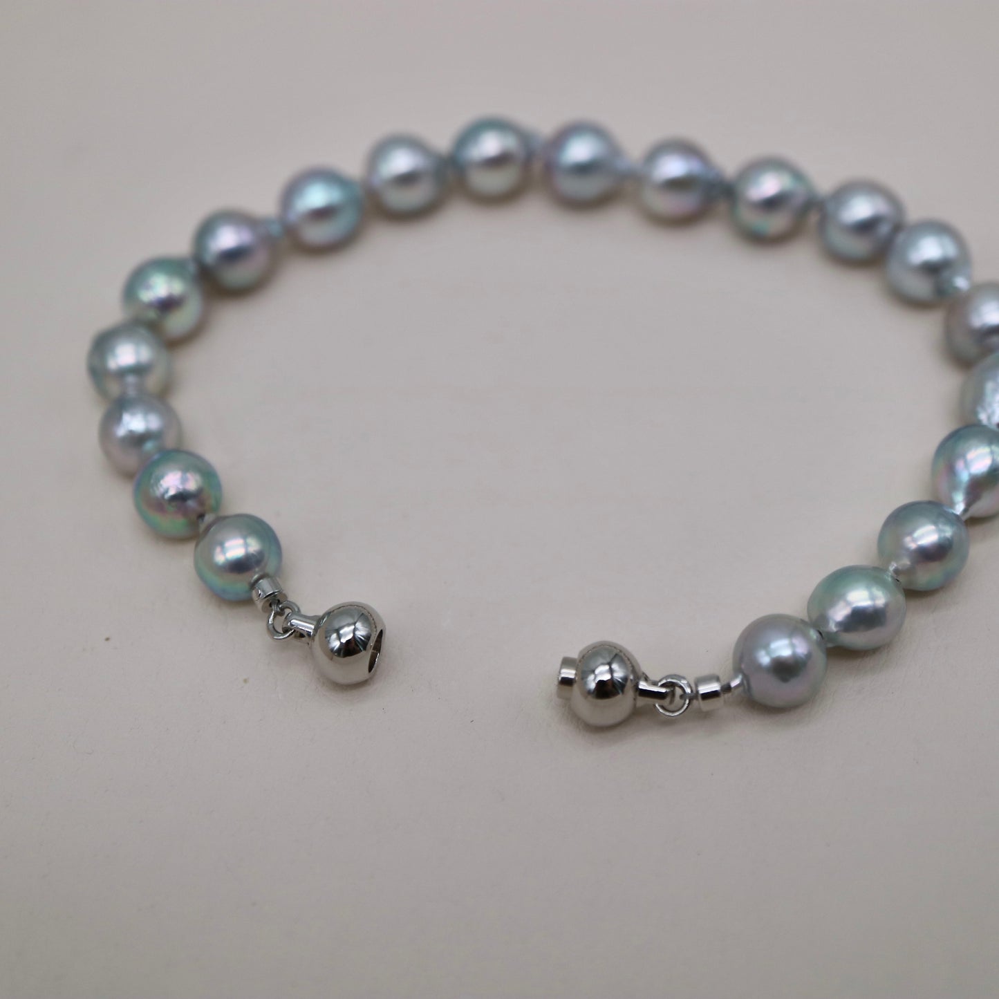 6.5mm Baroque Shaped Natural Silver Blue Akoya Pearl Beaded Bracelet