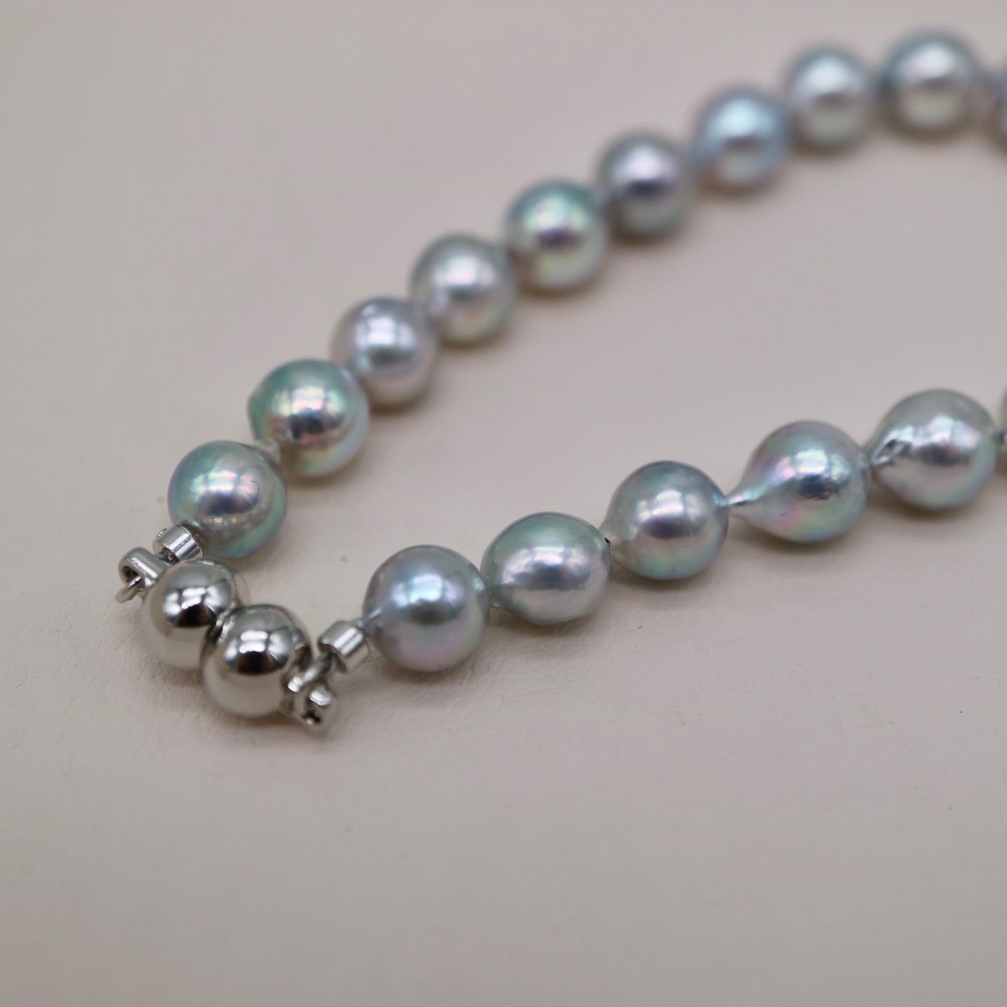 6.5mm Baroque Shaped Natural Silver Blue Akoya Pearl Beaded Bracelet