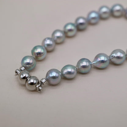 6.5mm Baroque Shaped Natural Silver Blue Akoya Pearl Beaded Bracelet