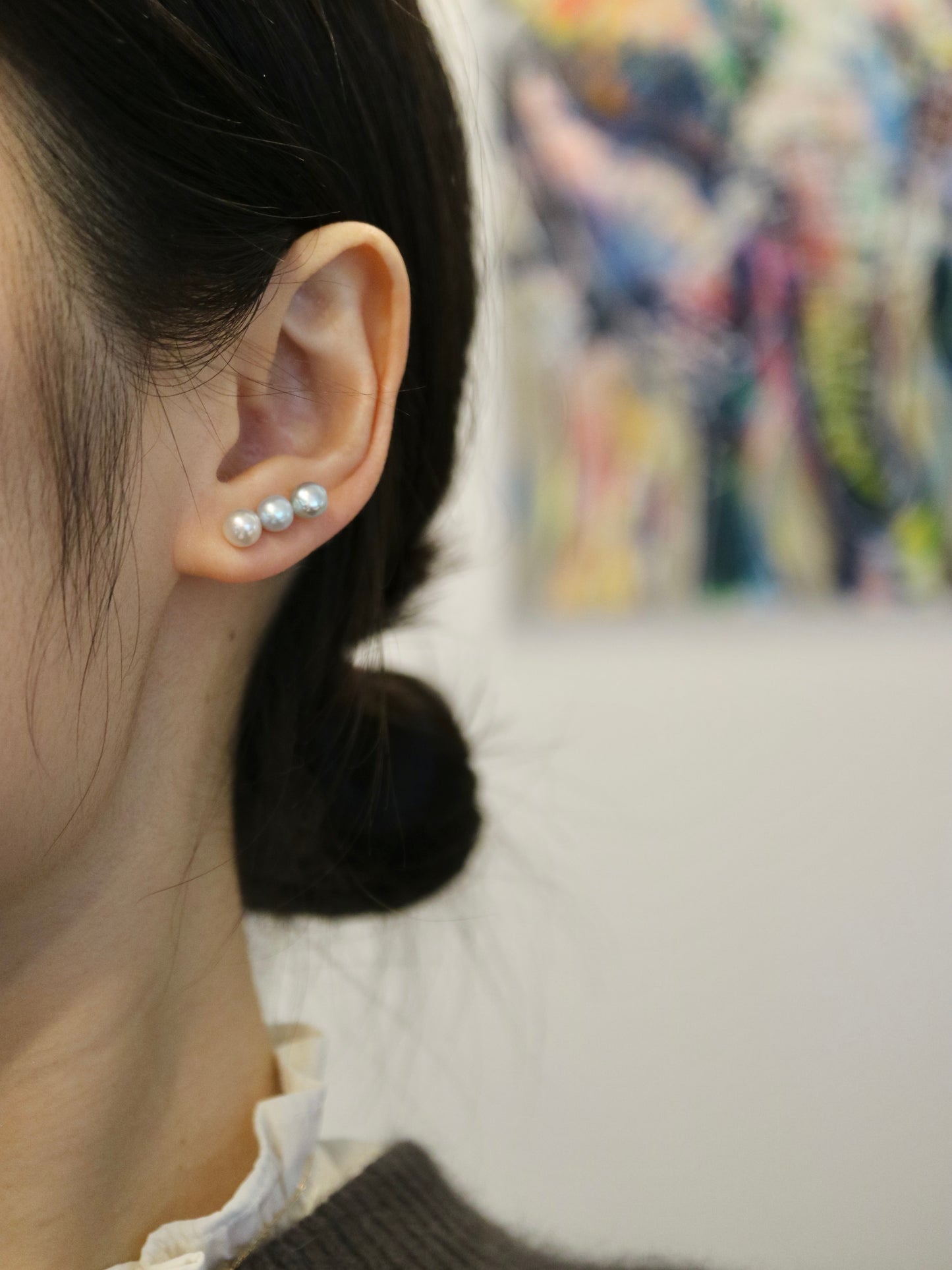 ナチュラルシルバーブルー 5mm アコヤパールバーイヤリング 18K イエローゴールド