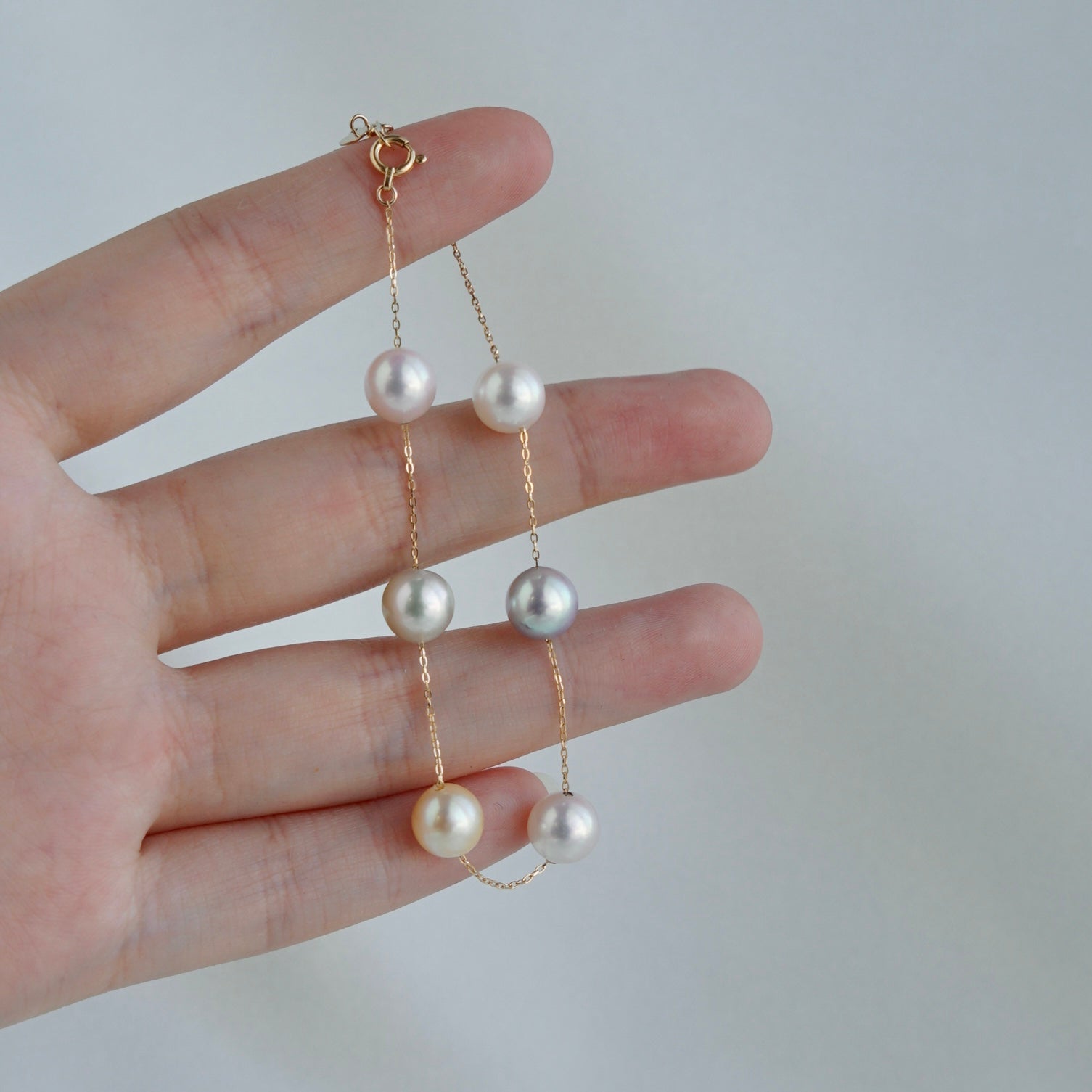 Rainbow 彩色 7.5mm Akoya 珍珠間隔手鍊 18K 金 - KOKOPEARLJEWELRY - 5