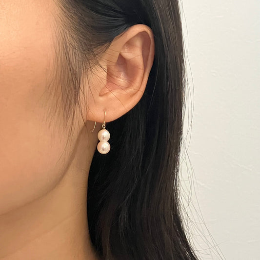 Natura Akoya Twin Pearl French Hook Earrings K18YG - KOKO PEARL JEWELRY - 1