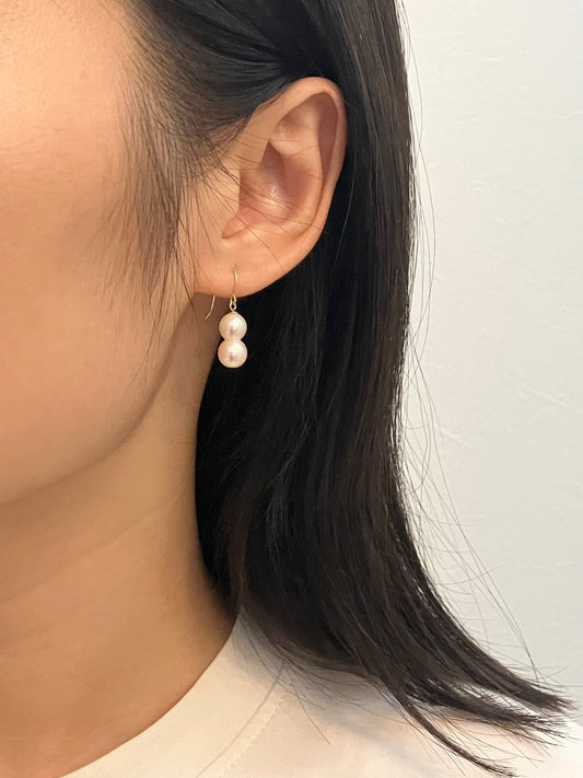 Natura Akoya Twin Pearl French Hook Earrings K18YG - KOKO PEARL JEWELRY - 1