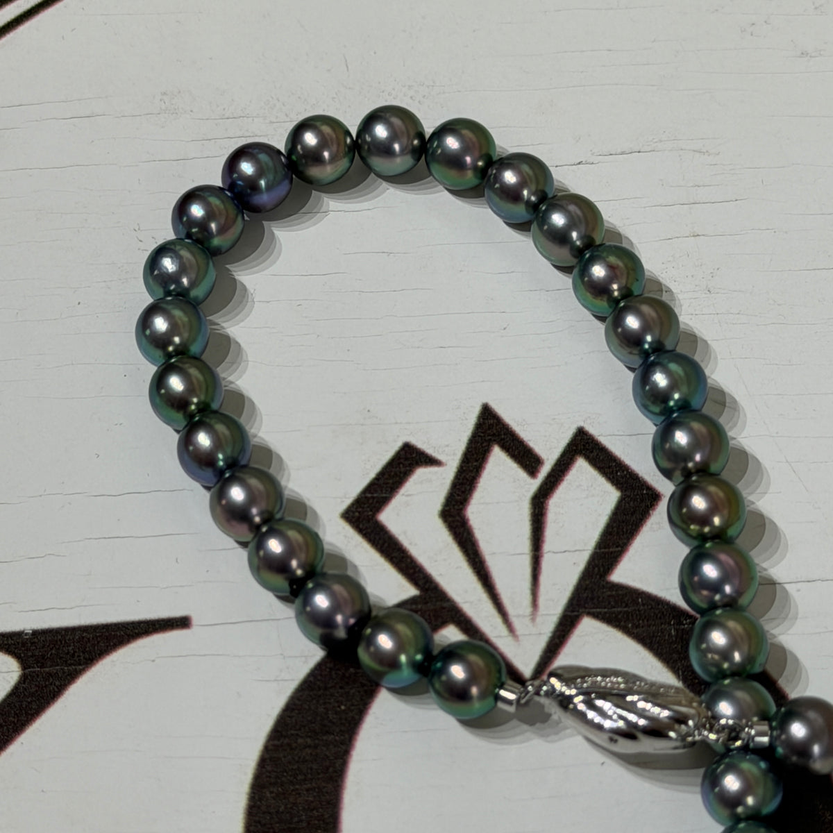 Peacock Green 7mm Japanese Akoya Pearl Beaded Necklace