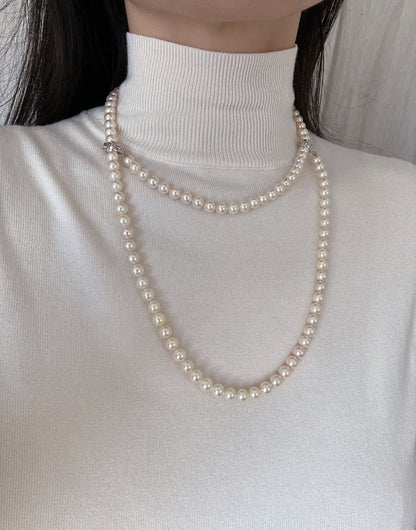 Extra Long 80cm Cream Golden Akoya Pearl Strand Necklace