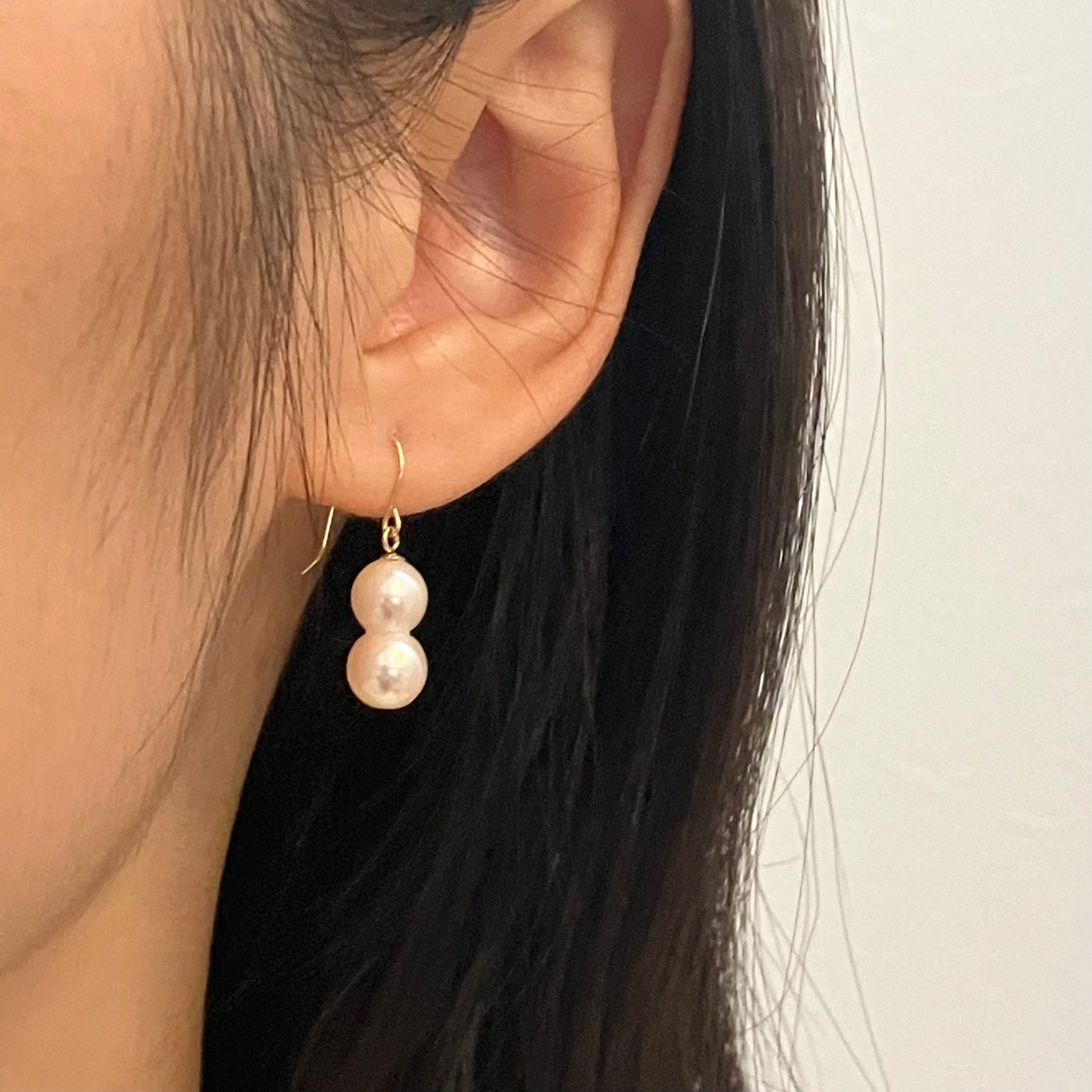 Natura Akoya Twin Pearl French Hook Earrings K18YG - KOKO PEARL JEWELRY - 2
