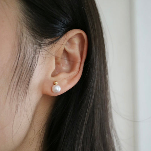 2-Way Akoya Pearl Bead Stud Earrings 6.5–7.0mm | 18K Gold