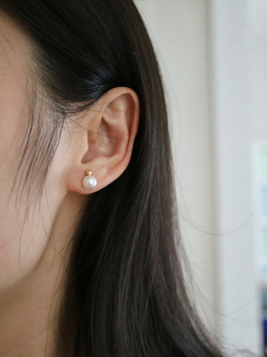 2Way 着用 6.5mm アコヤ真珠 18K ゴールドビーズ スタッドピアス