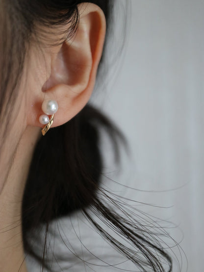 4+6.5mm Two Akoya Pearl Bar Stud Earrings 10K / 18K Yellow Gold - KOKOPEARLJEWELRY - 3