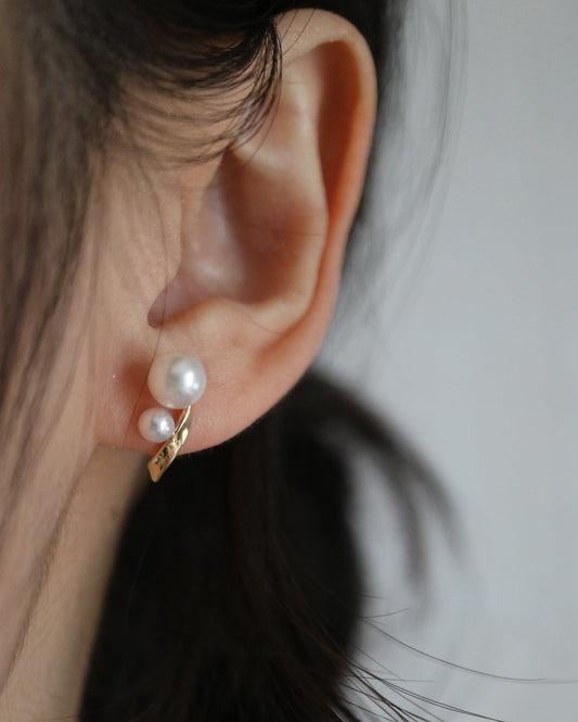 4+6.5mm Two Akoya Pearl Bar Stud Earrings 10K / 18K Yellow Gold - KOKOPEARLJEWELRY - 3