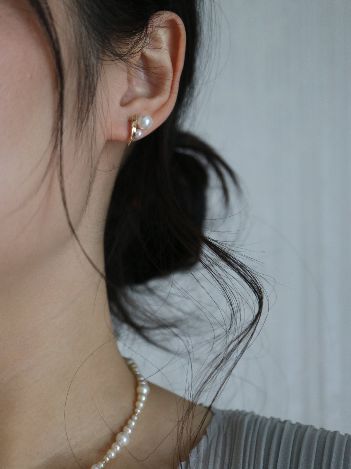 4+6.5mm Two Akoya Pearl Bar Stud Earrings 10K / 18K Yellow Gold - KOKOPEARLJEWELRY - 4