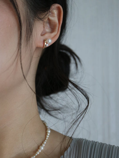 4+6.5mm Two Akoya Pearl Bar Stud Earrings 10K / 18K Yellow Gold - KOKOPEARLJEWELRY - 4