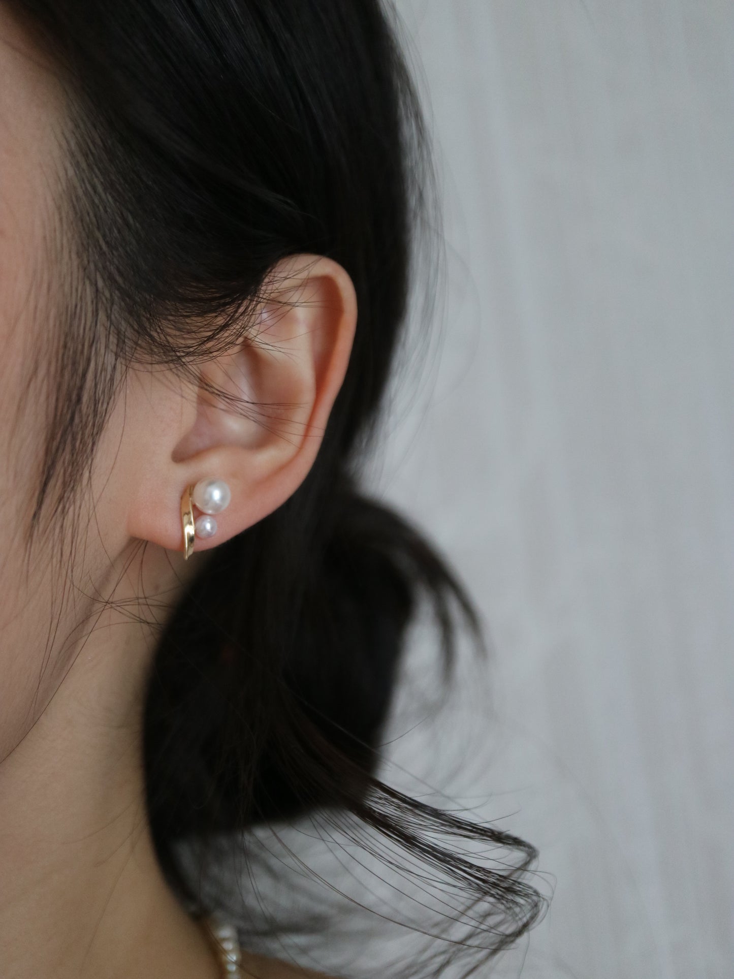 4+6.5mm アコヤ真珠バースタッドピアス 2個 10K / 18K イエローゴールド