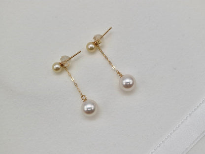 2Ways Wearing Double Color Akoya Pearl Drop Earrings 18K Yellow Gold
