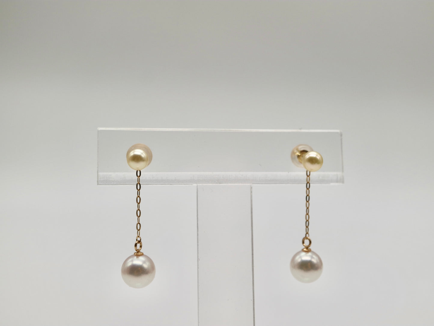 2Way 着用 ダブルカラー アコヤ真珠 ドロップ イヤリング 18K イエローゴールド