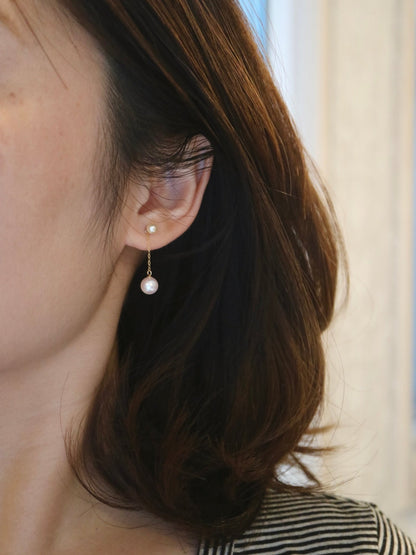 2Ways Wearing Double Color Akoya Pearl Drop Earrings 18K Yellow Gold