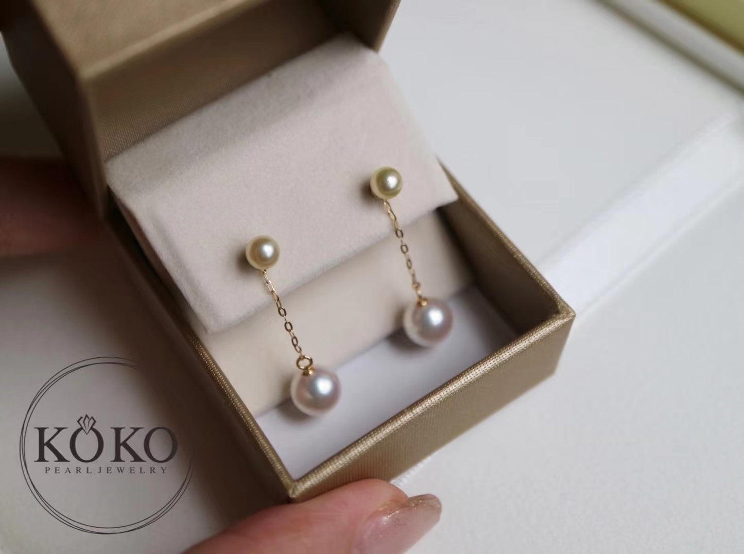 2Way 着用 ダブルカラー アコヤ真珠 ドロップ イヤリング 18K イエローゴールド