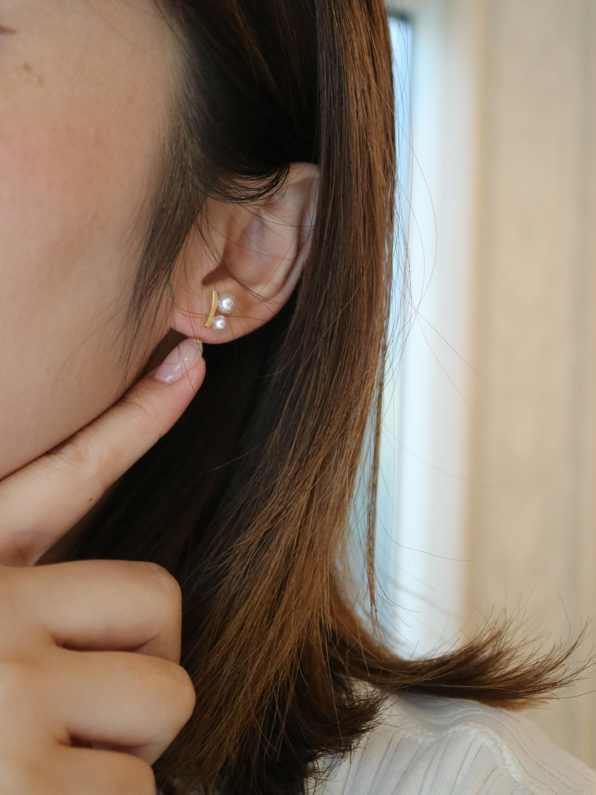 3.5+4.5mm Two Akoya Pearl Bar Stud Earrings 18K Yellow Gold - KOKOPEARLJEWELRY - 3