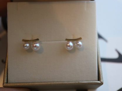 3.5+4.5mm Two Akoya Pearl Bar Stud Earrings 18K Yellow Gold - KOKOPEARLJEWELRY - 5