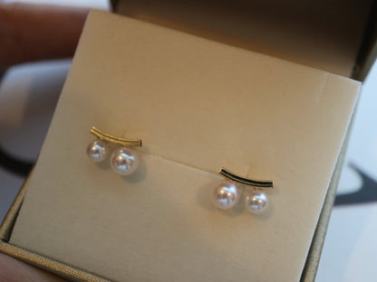 3.5+4.5mm Two Akoya Pearl Bar Stud Earrings 18K Yellow Gold - KOKOPEARLJEWELRY - 6