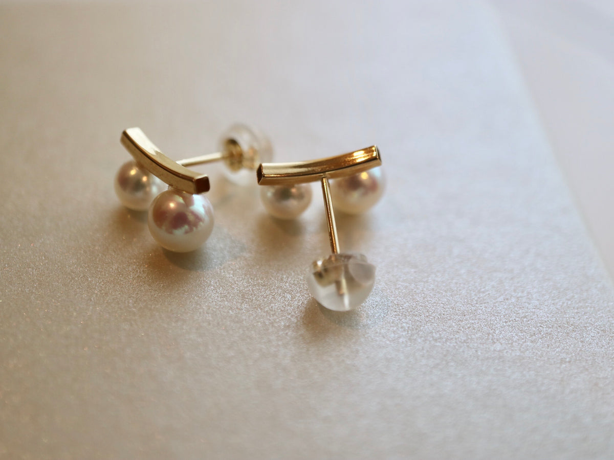 3.5+4.5mm Two Akoya Pearl Bar Stud Earrings 18K Yellow Gold - KOKOPEARLJEWELRY - 8