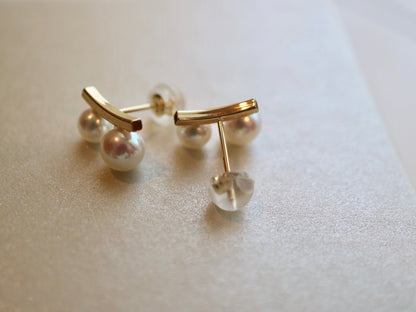 3.5+4.5mm Two Akoya Pearl Bar Stud Earrings 18K Yellow Gold - KOKOPEARLJEWELRY - 8