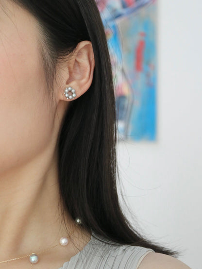 Rare Size 3.5mm Natural Silver Blue Akoya Pearl Diamond Halo Stud Earrings Pt900 Platinum - KOKOPEARLJEWELRY - 5