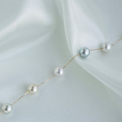 Rainbow Color 7.5mm Akoya Pearl Station Bracelet 18K Gold - KOKOPEARLJEWELRY - 7