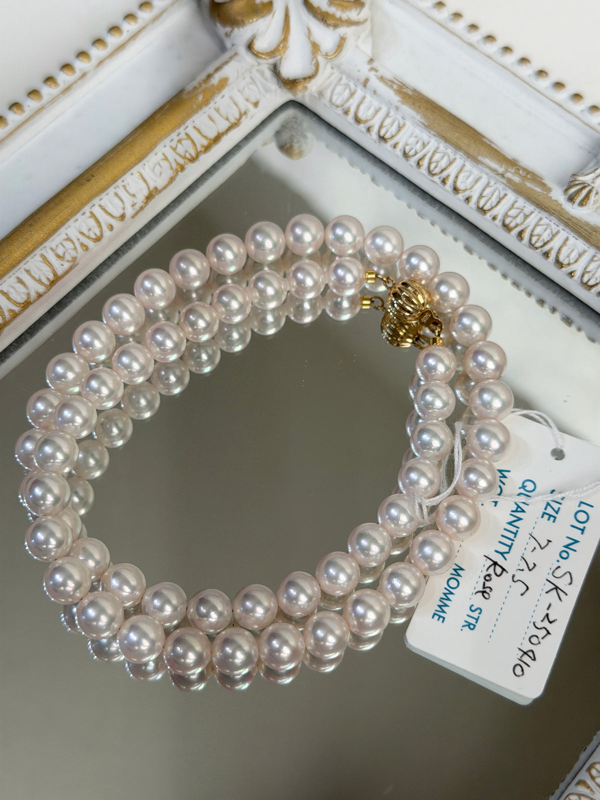 Top Class PSL Certified Aurora Rose 7mm Japanese Akoya Pearl Beaded Necklace K14YG