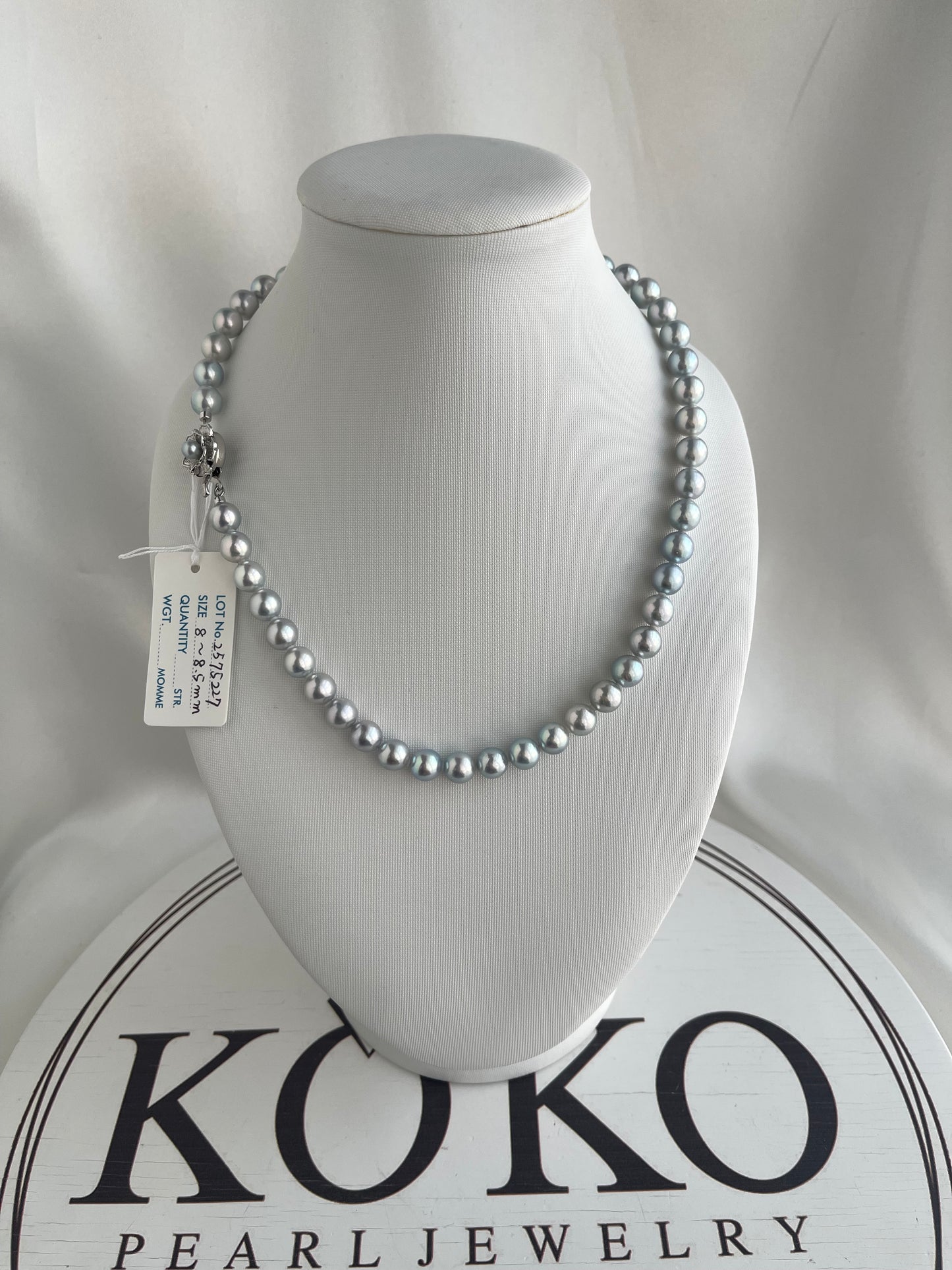 Certified Natural Silver Blue 8mm Akoya Pearl Strand Necklace