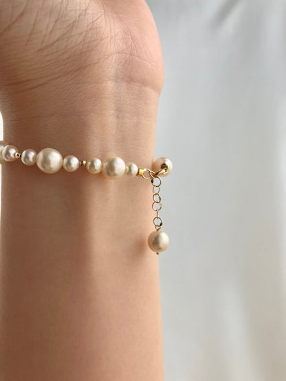 4+6.5mm Light Champagne Golden Akoya Pearl Beaded Bracelet 18K Yellow Gold - KOKOPEARLJEWELRY - 2
