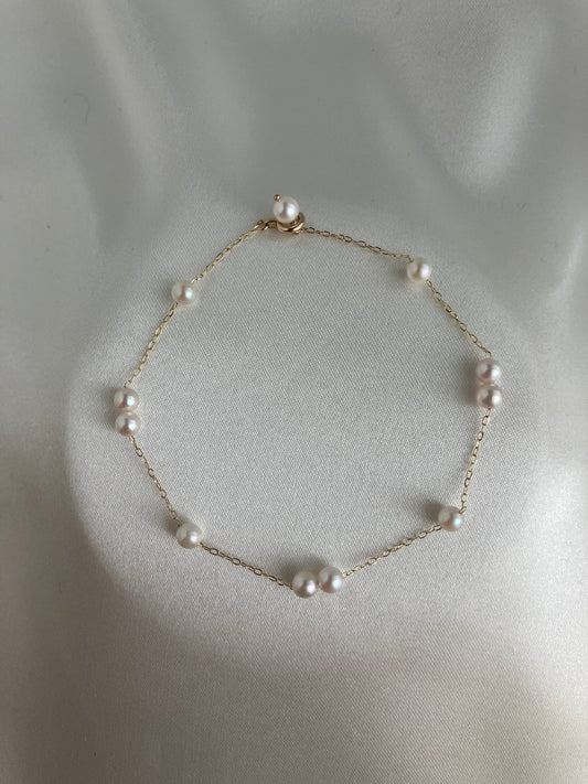 4mm Champagne White Akoya Pearl Station Bracelet 10K Yellow Gold - KOKOPEARLJEWELRY - 5
