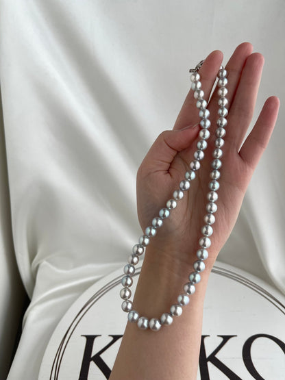 7.5mm Natural Silver Blue Akoya Pearl Strand Necklace