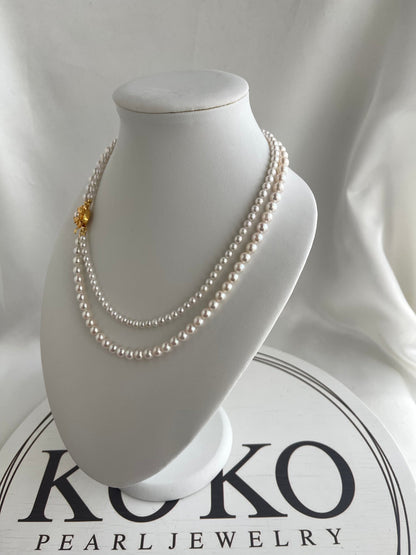4+5.5mm Akoya Pearl Double Layered Strand Beaded Necklace