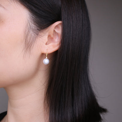 10mm White South Sea Pearl Diamond Hook Earrings K18YG