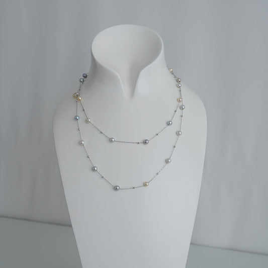 天然多色Akoya珍珠间隔项链 K18WG - KOKO PEARL JEWELRY - 1