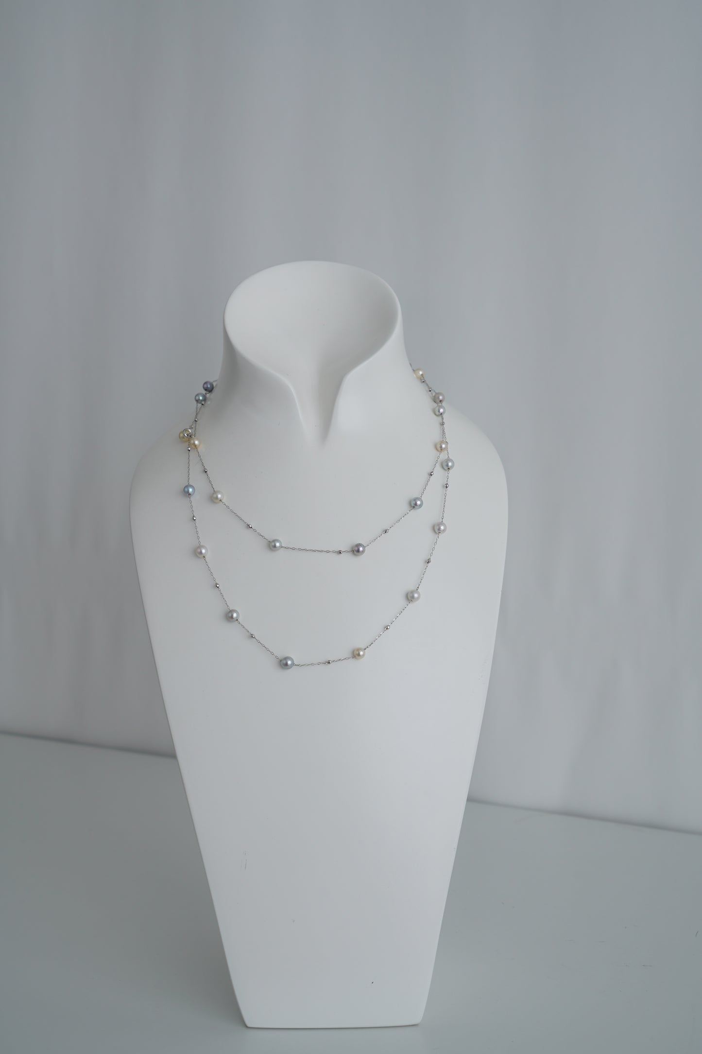 Natural Multiple Color Akoya Pearl Station Necklace K18WG