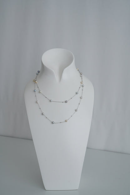 Natural Multiple Color Akoya Pearl Station Necklace K18WG