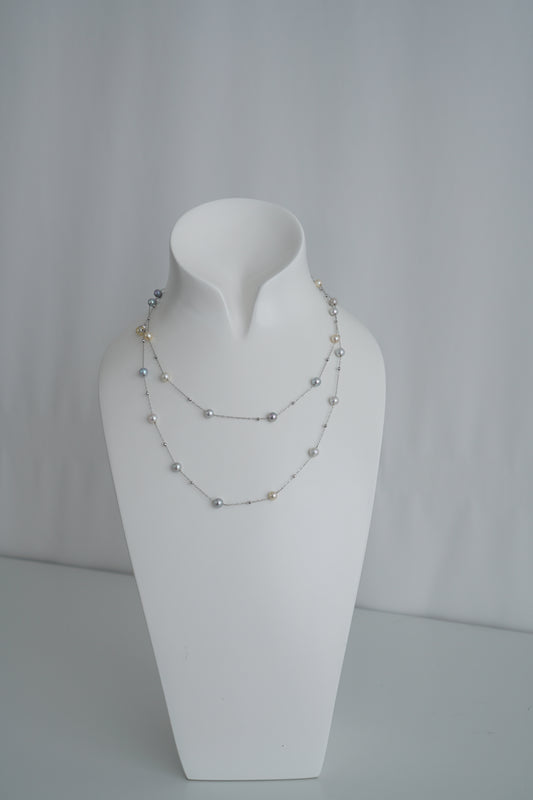 Natural Multiple Color Akoya Pearl Station Necklace K18WG