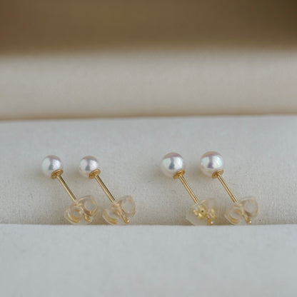 超稀有 3.0mm 3.5mm 阿古屋珍珠耳釘 K18YG