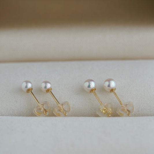 超稀有 3.0mm 3.5mm 阿古屋珍珠耳釘 K18YG