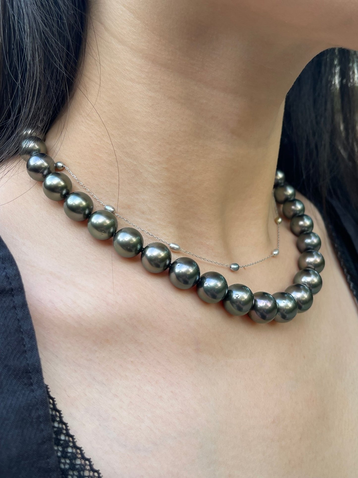 Top Class 11 - 13.3mm Tahitian Pearl Strand Necklace with Aurora Peacock Certificate by PSL - KOKOPEARLJEWELRY - 4